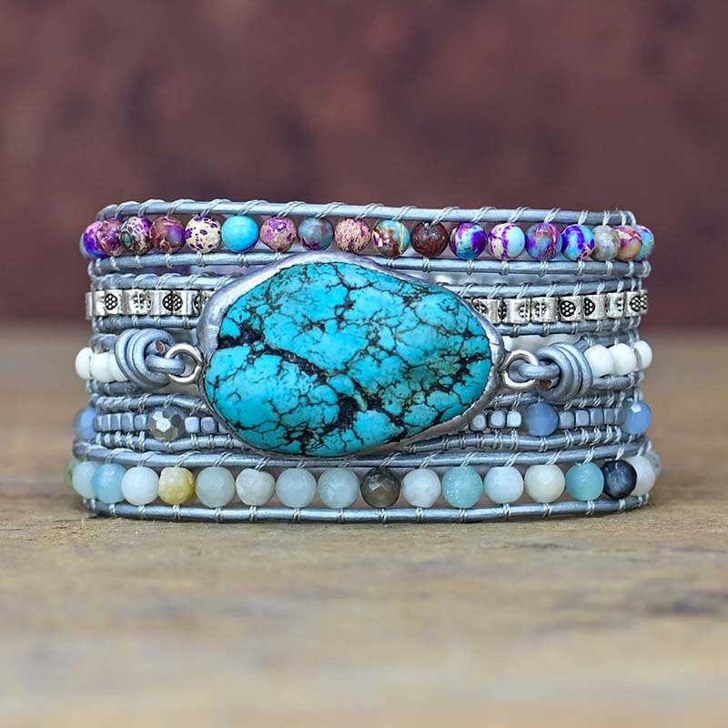 Natural Matte Quartz & Turquoise Wrap Bracelet