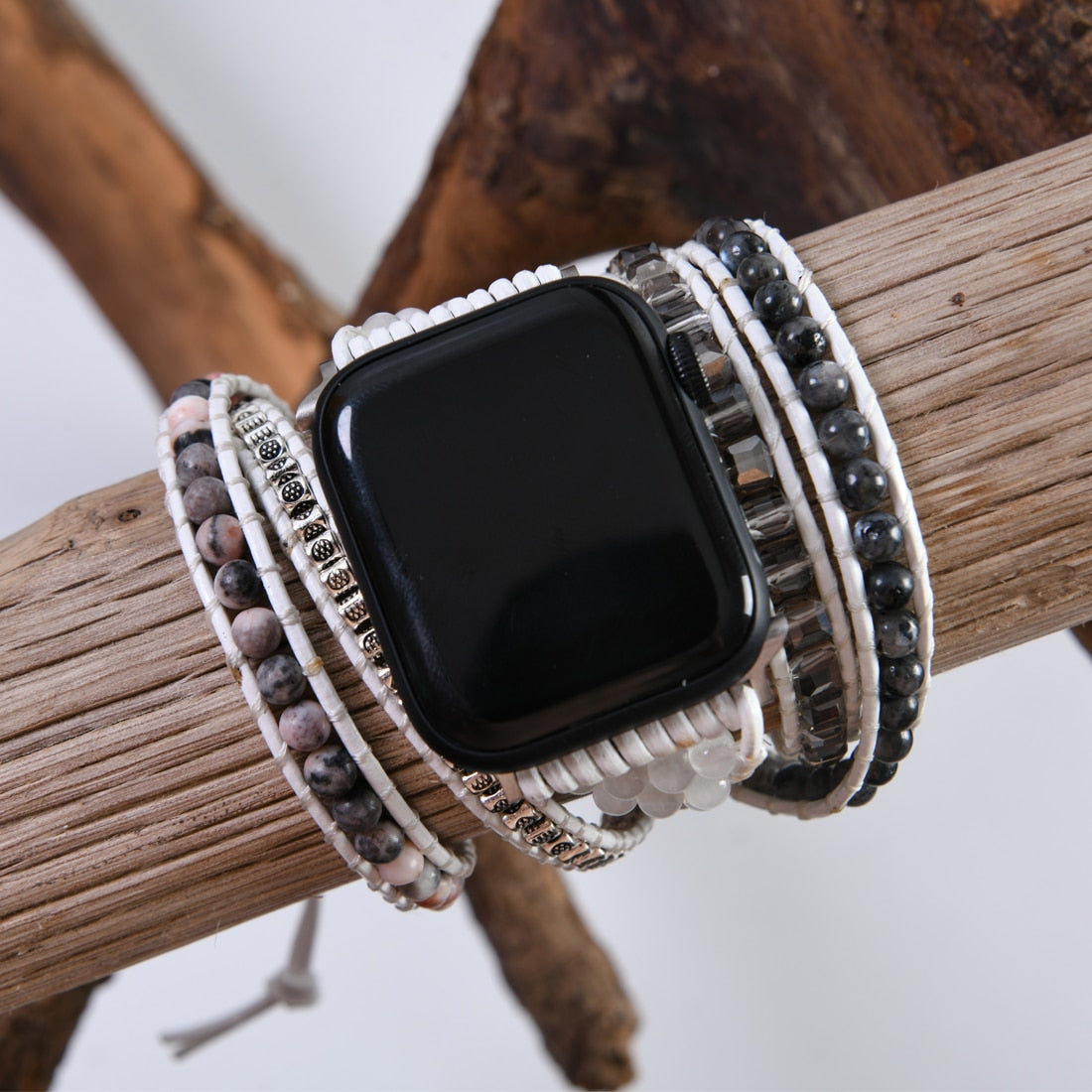 Natural White Labrodite & Jade Handmade Apple Watch Band